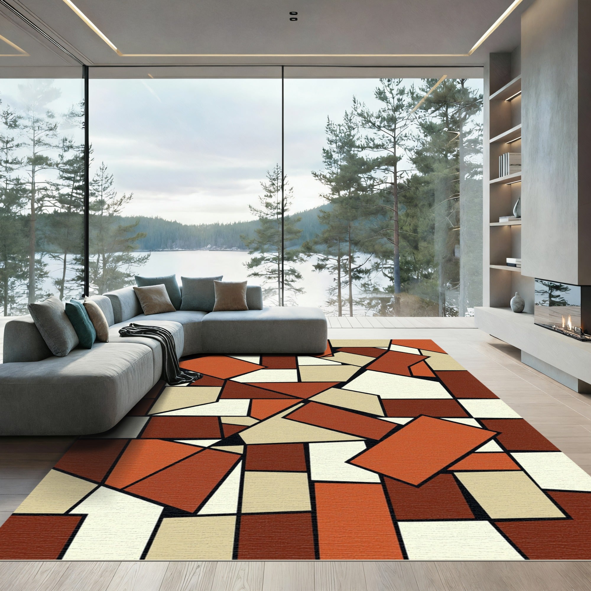 Terracotta Abstract Geometric Composition Rug