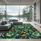 Emerald Green Gold Floral Swirl Rug