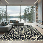 Cream and Charcoal Geometric Maze Rug