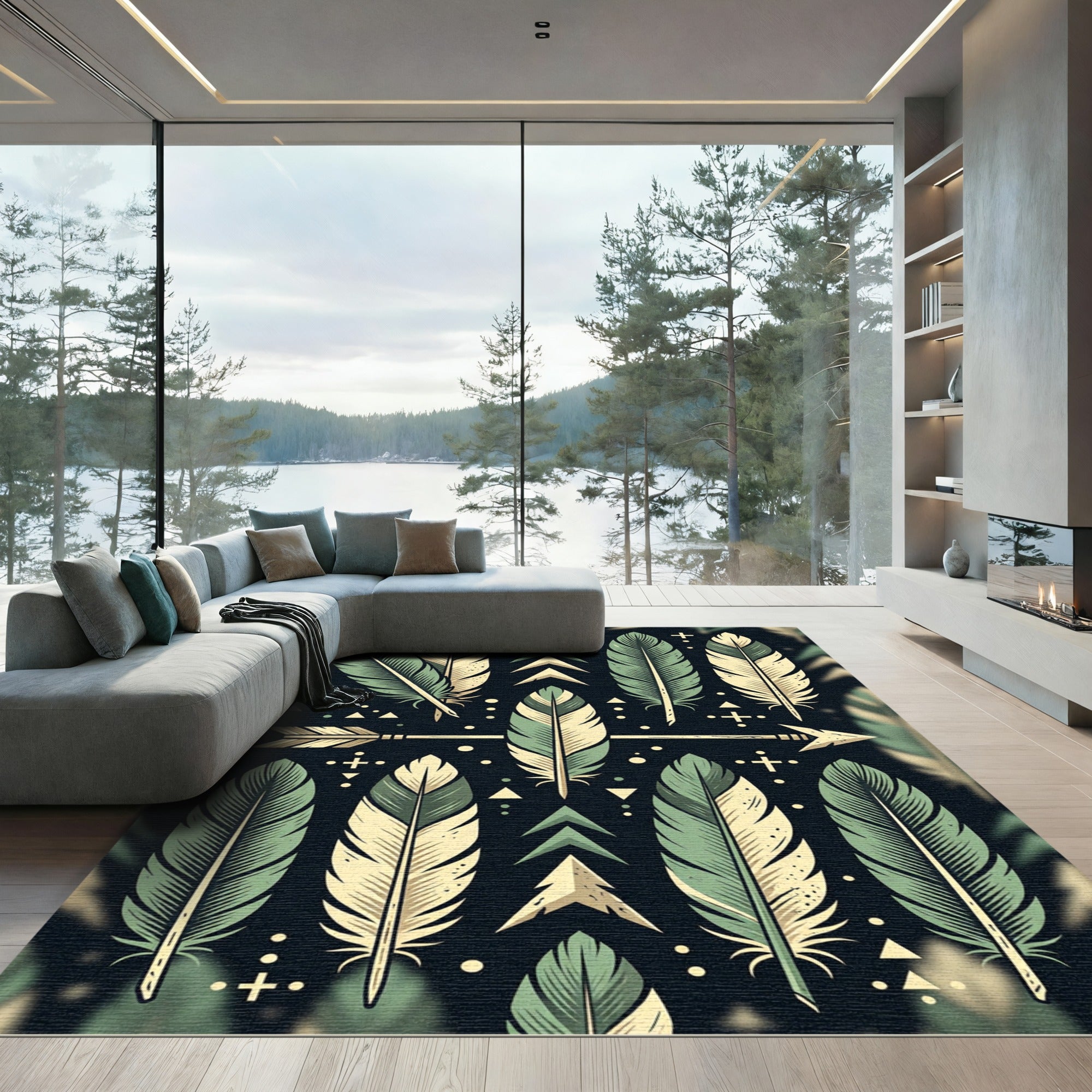 Sage Feather Arrow Folk Graphic Rug
