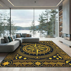 Golden Nautical Compass Global Map Rug