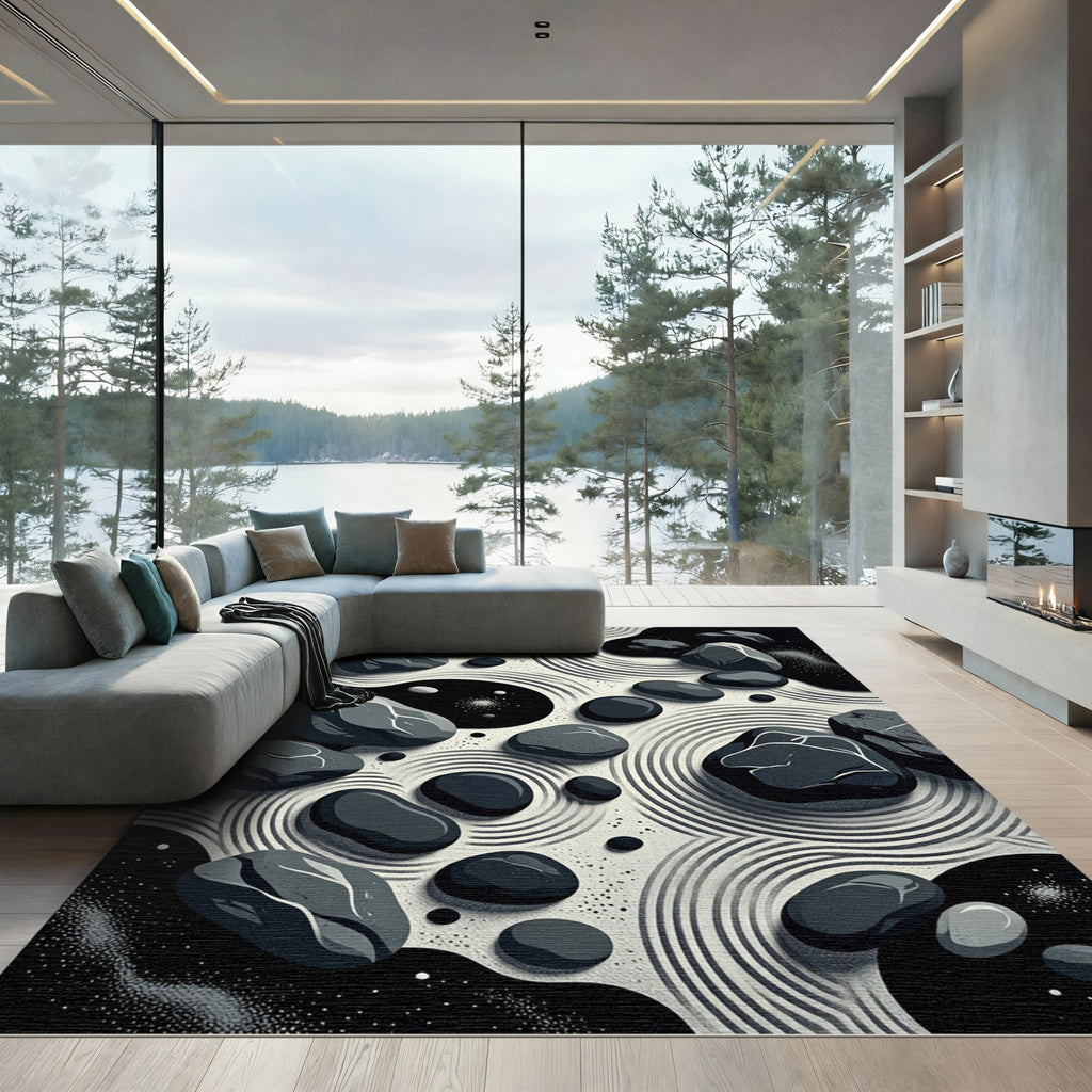 Monochromatic Zen Garden Stones Rug