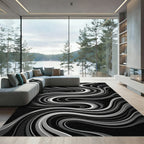 Monochromatic Swirl Ribbon Abstract Rug
