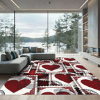 Deep Red Heart Postage Stamp Collage Rug