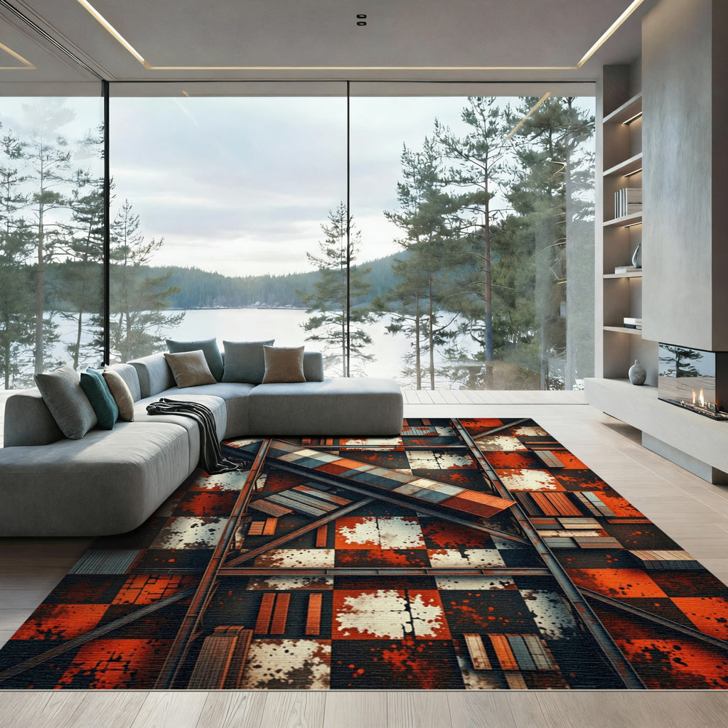 Rustic Checkered Industrial Cargo Rug