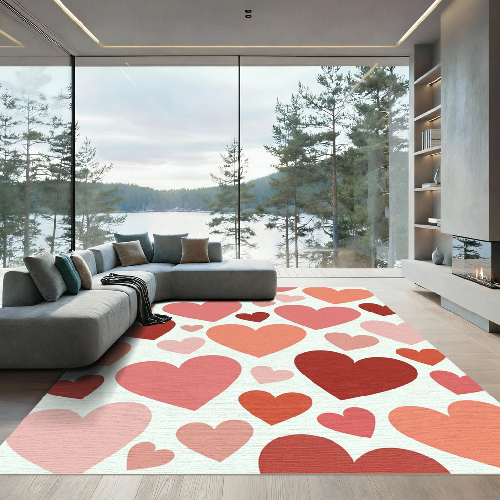 Romantic Pastel Hearts Scattered Art Rug