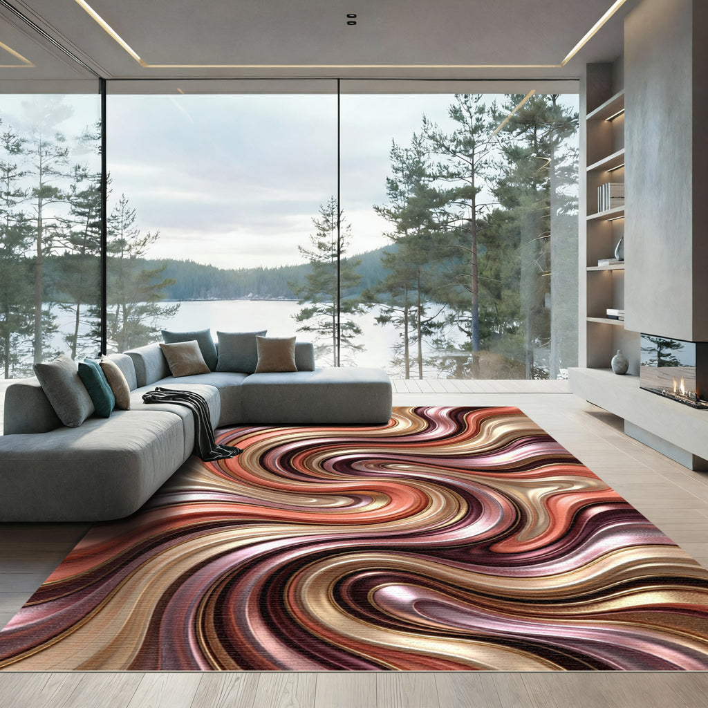 Rose Gold Swirl Fluidic Metal Rug