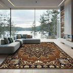 Ornate Bronze Starburst Floral Medallion Rug