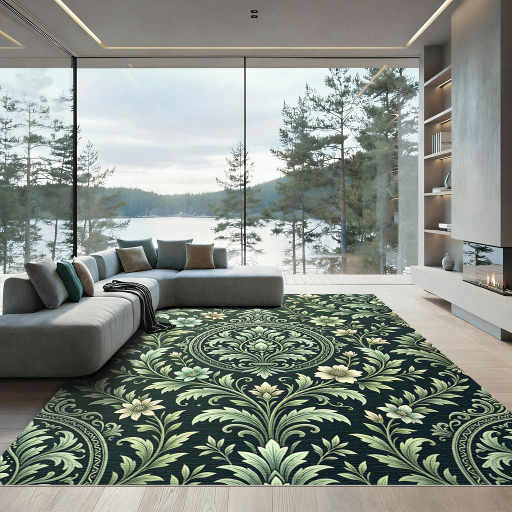 Dark Botanical Floral Medallion Rug