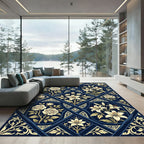 Vintage Navy Floral Lily Rose Rug