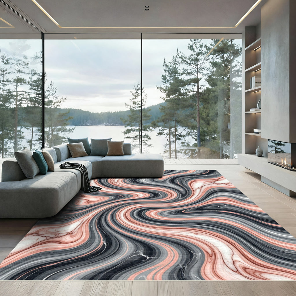 Coral Gray Swirling Marble Texture Rug