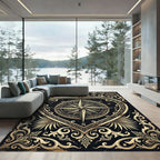 Ornate Gold Compass Heart Emblem Rug