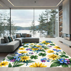 Yellow Blue Floral Clover Garden Rug