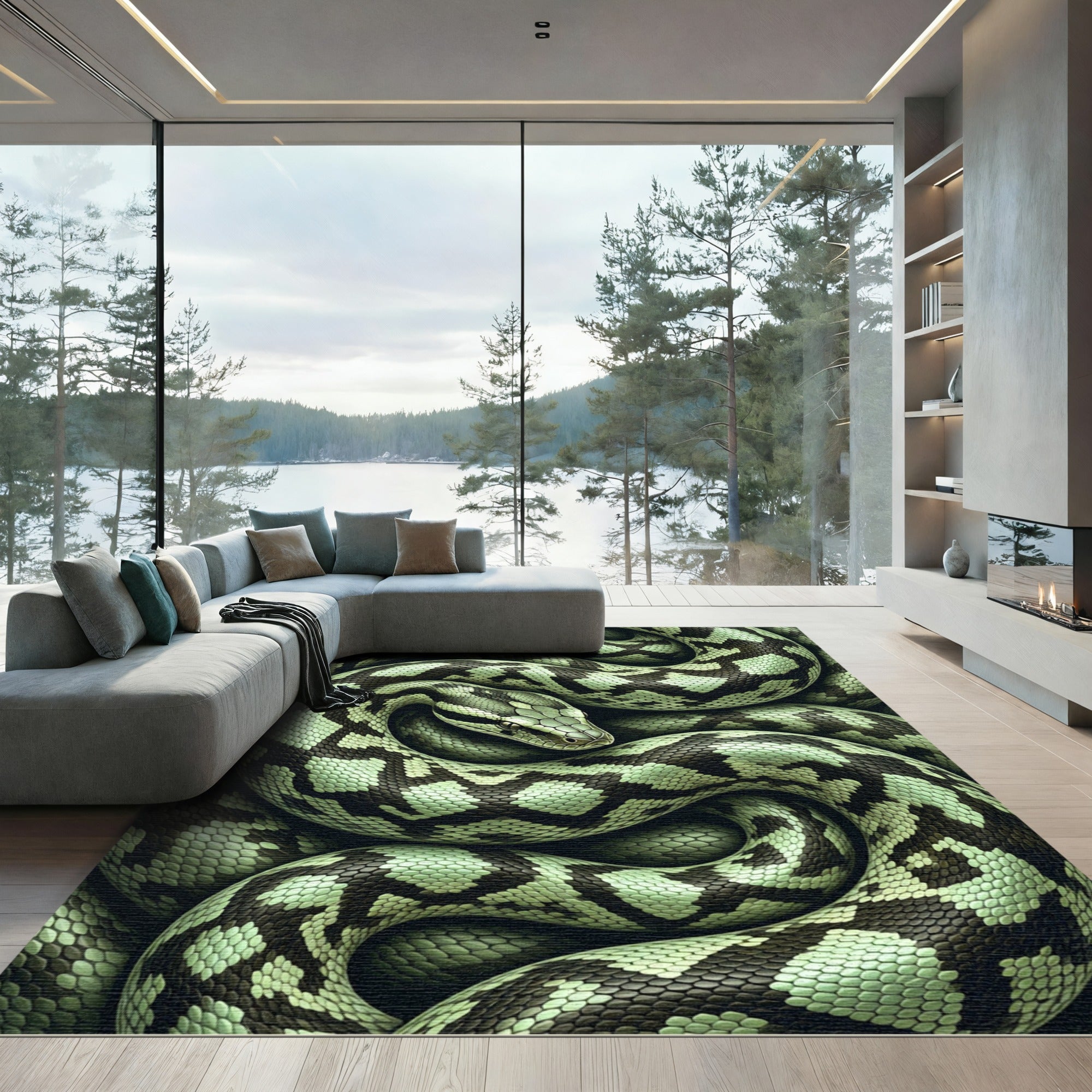 Serpentine Emerald Scale Coil Rug