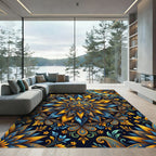 Radiant Blue Yellow Sun Mandala Rug
