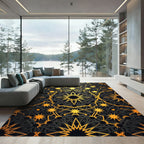 Gilded Black Celestial Geometric Star Art Rug