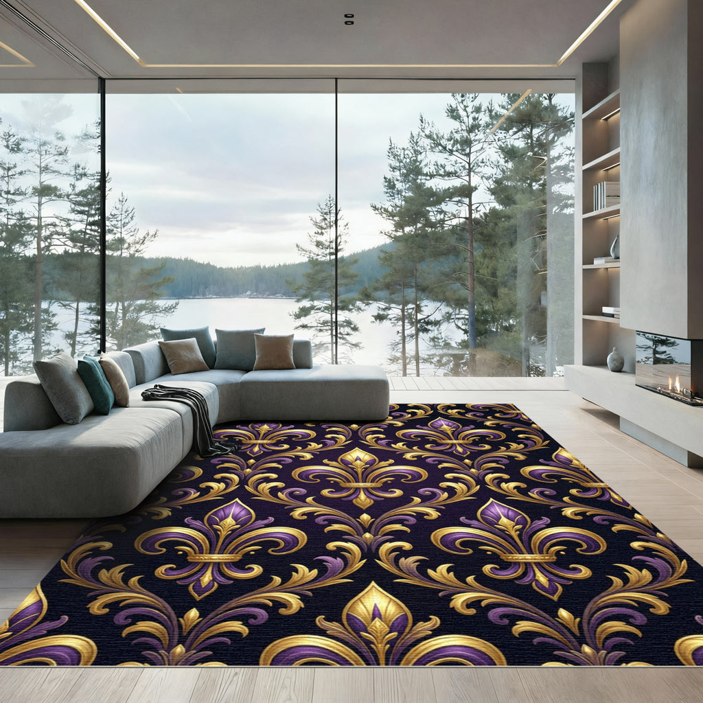 Royal Purple And Gold Fleur-de-lis Rug