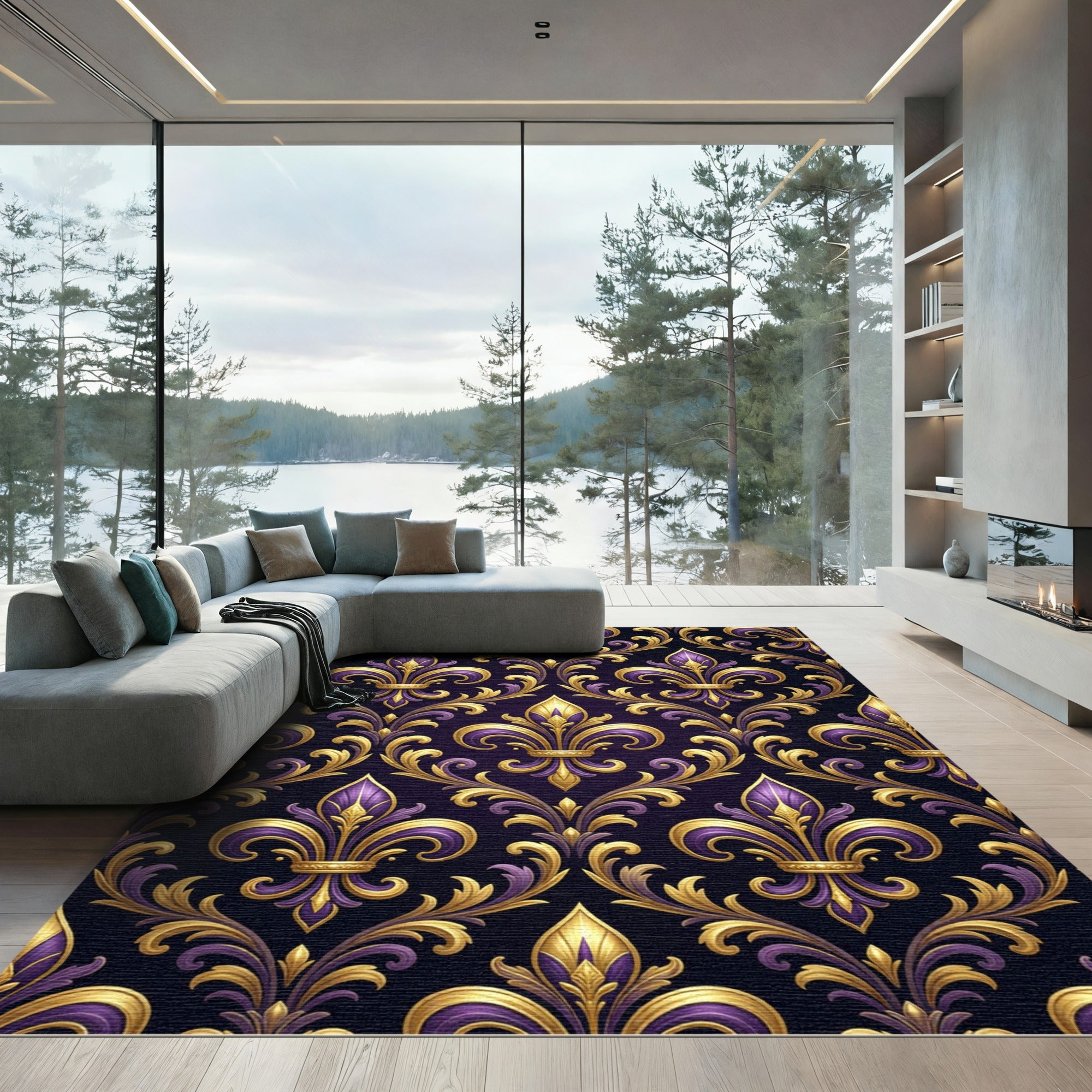 Royal Purple And Gold Fleur-de-lis Rug