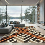 Modern Terracotta Geometric Maze Floor Art Rug
