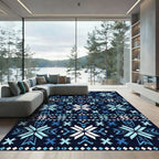 Geometric Nordic Blue Snowflake Frost Rug
