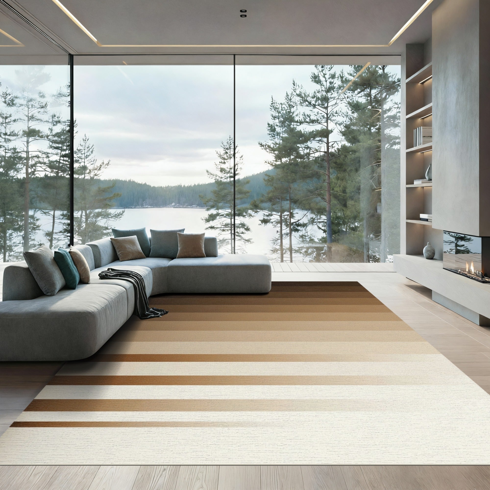 Minimalist Horizontal Brown Gradient Stripe Rug