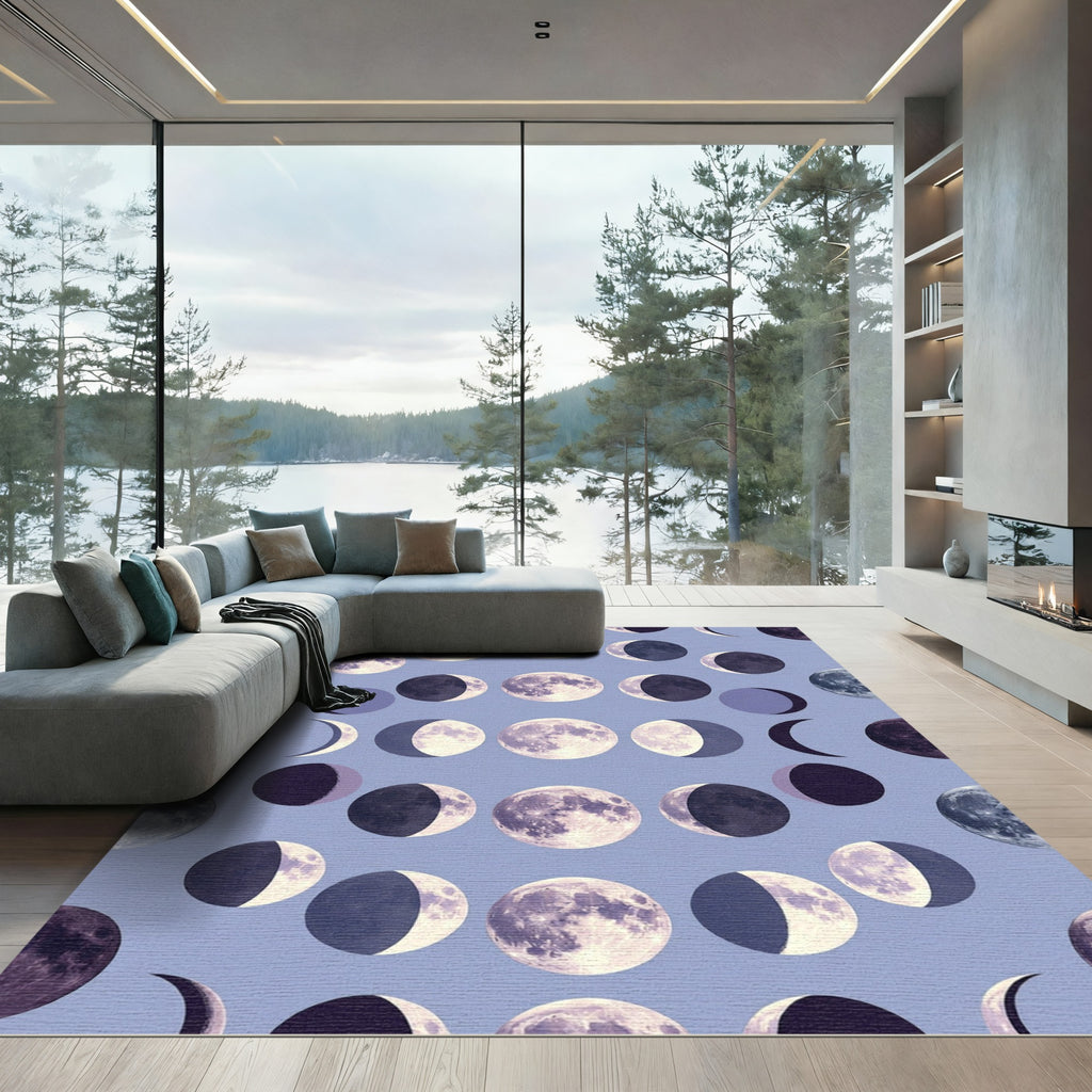 Ethereal Celestial Moon Phase Lavender Art Rug