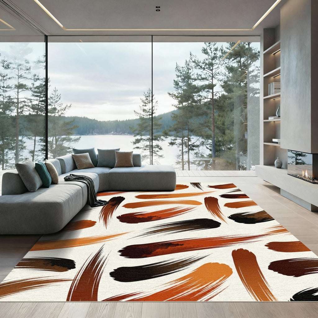 Earthy Brown Abstract Painterly Brushstrokes Rug