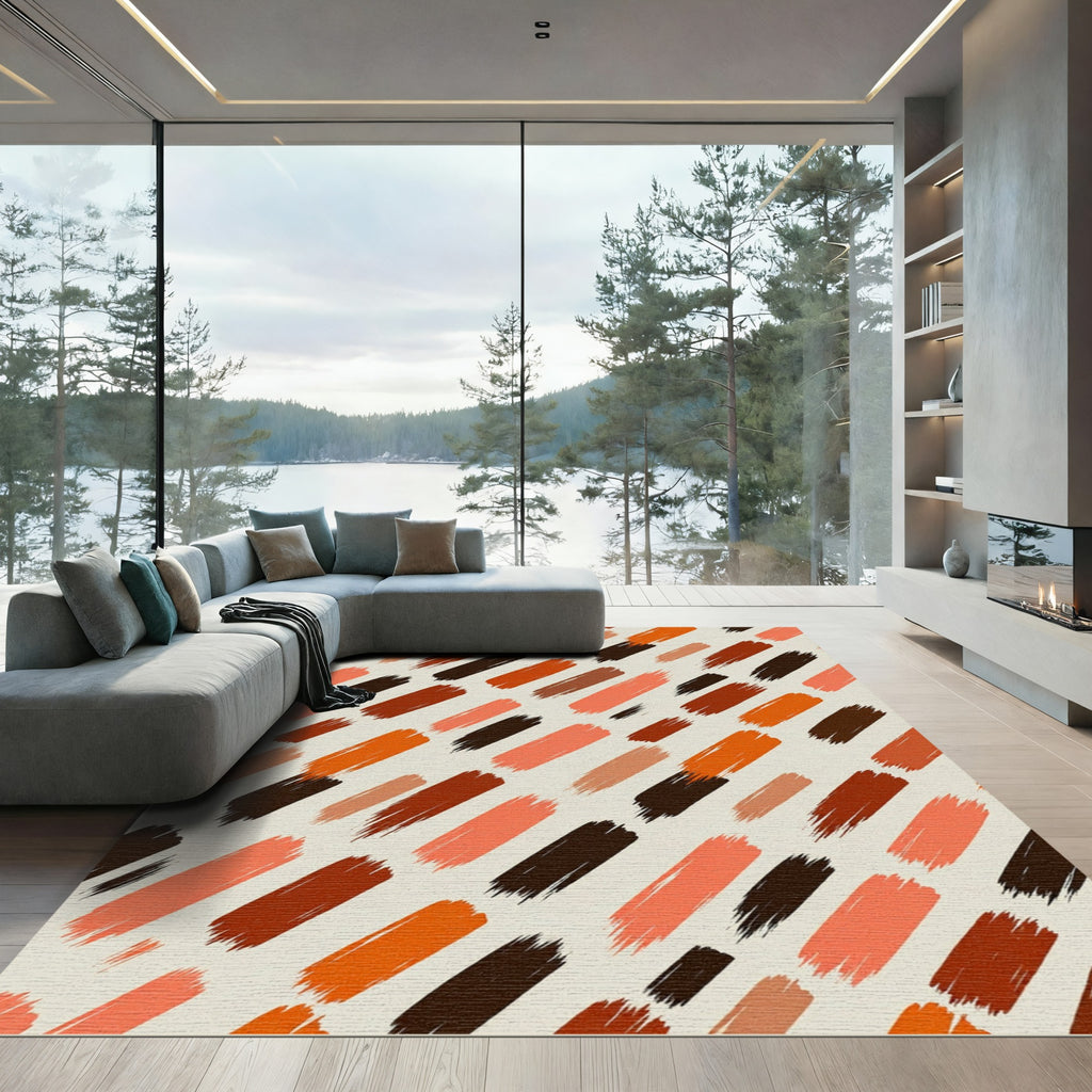 Abstract Earthy Tone Diagonal Brushstroke Rug