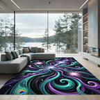 Celestial Peacock Feather Teal Purple Swirl Rug