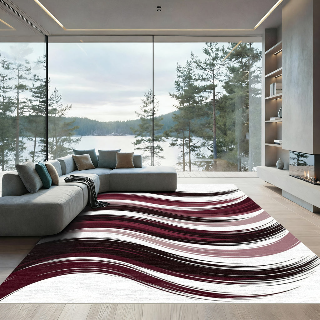 Modern Abstract Burgundy Swirl Rug
