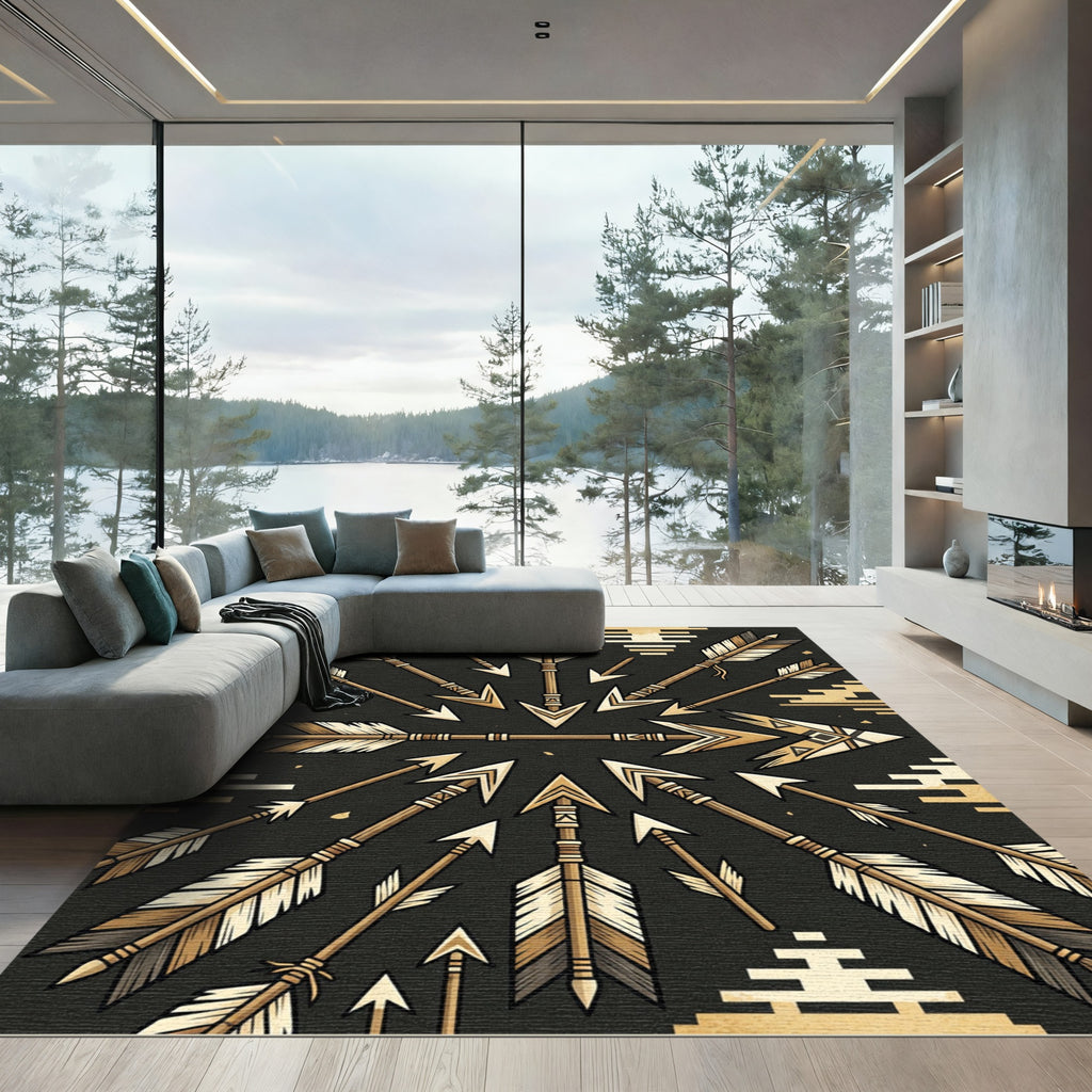 Sepia Tribal Arrows Radiating Rug