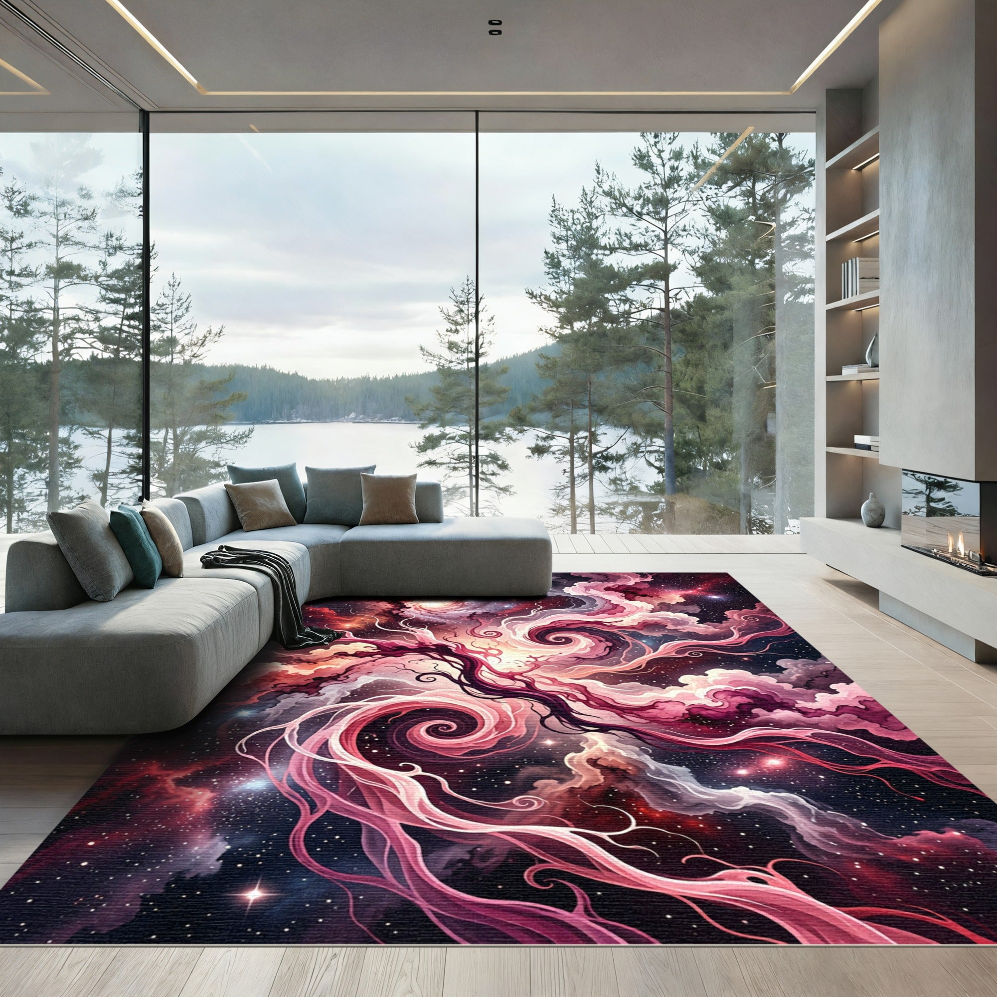 Cosmic Pink Nebula Swirl Rug