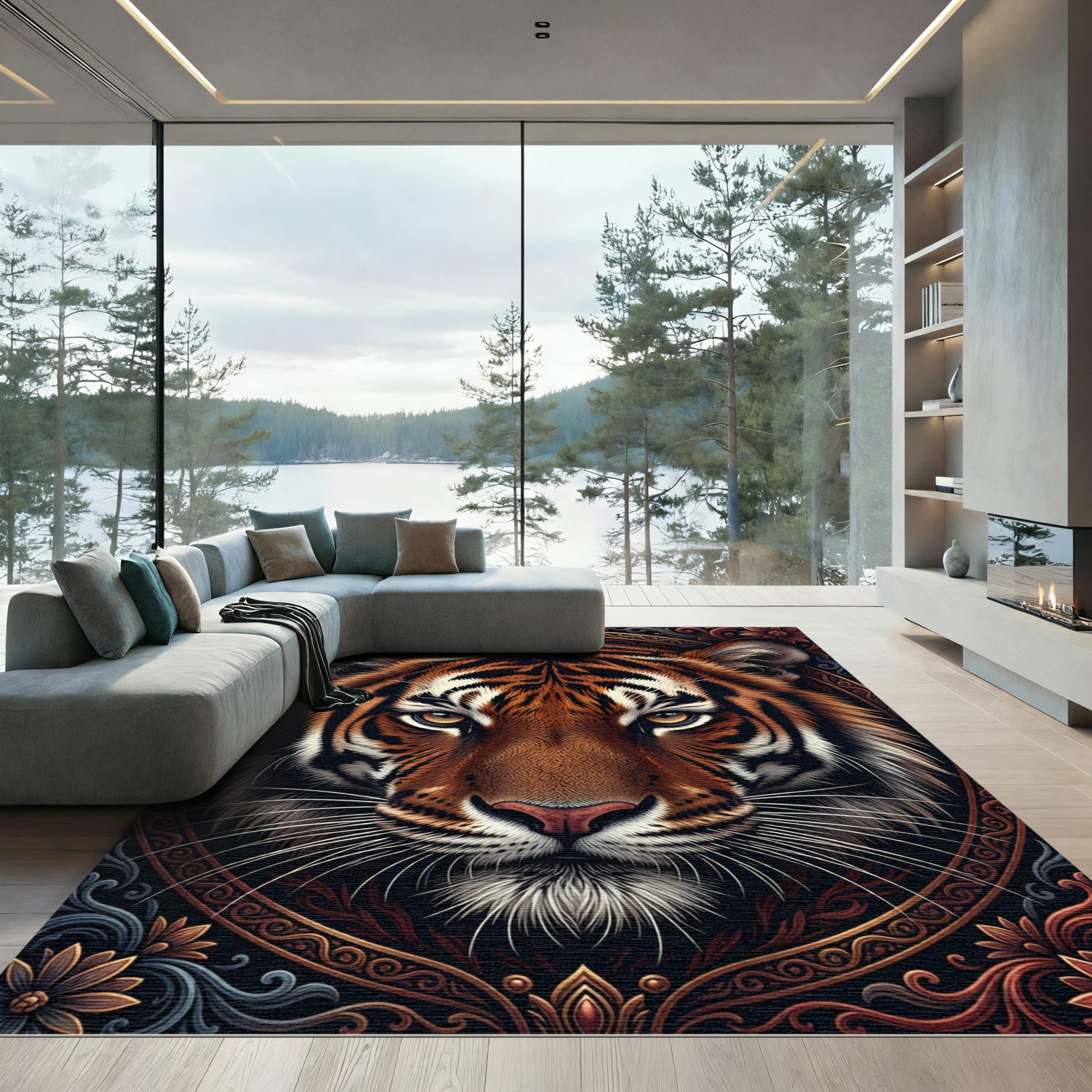 Majestic Tiger Detailed Portrait Rug