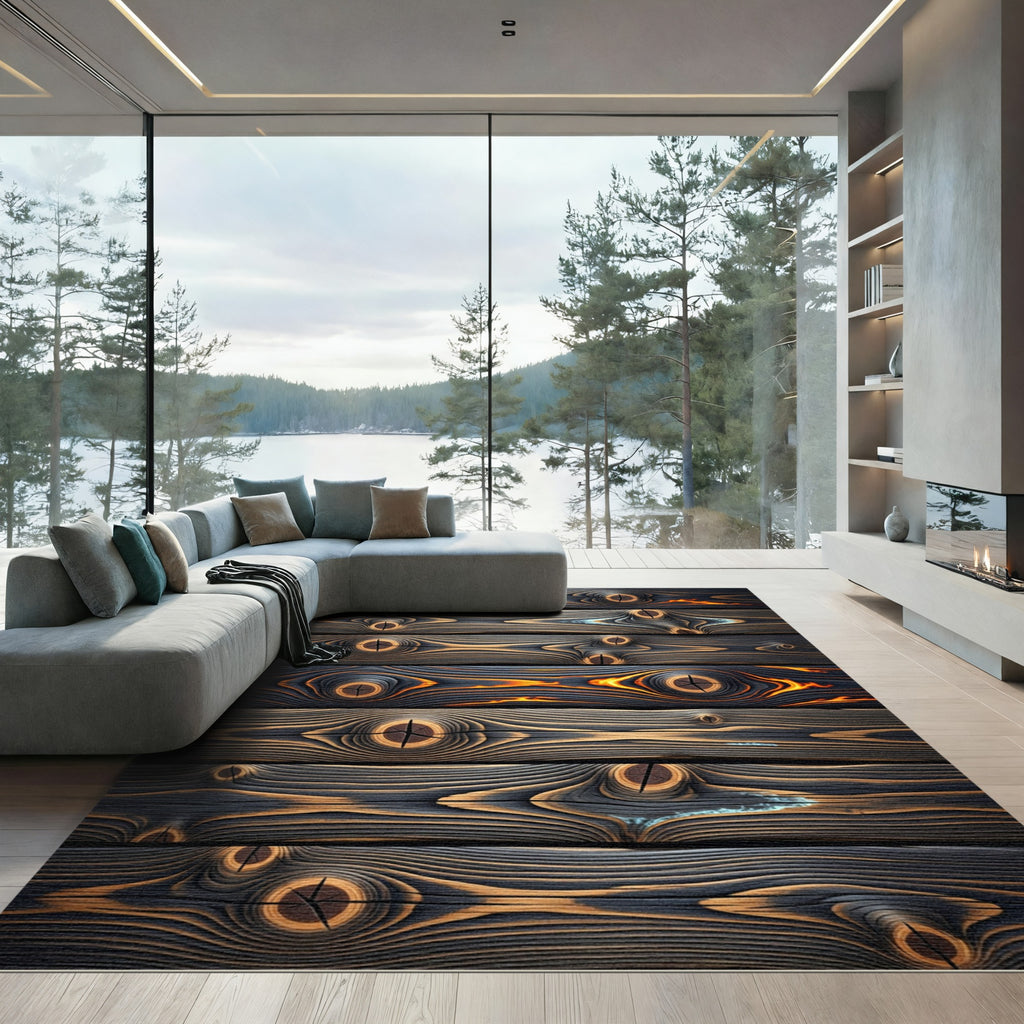Striated Wood Grain Fire Accents Rug