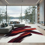 Bold Crimson Abstract Ink Brush Strokes Rug