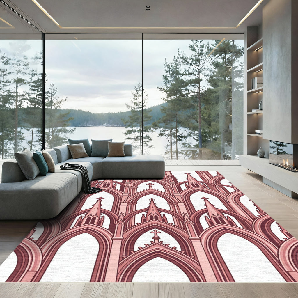 Gothic Cathedral Arch Blush Pink Wallpaper Rug