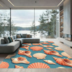 Coastal Oceanic Seashell Coral blue Backdrop Rug