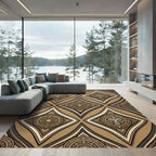 Golden Tribal Face Diamond Pattern Rug