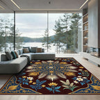 Deep Blue Golden Floral Mandala Design Rug