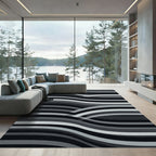 Monochrome Wavy Linear Abstract Wave Rug