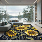 Vibrant Golden Sunflower Floral Art Rug