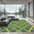 Vibrant Neon Lime Wavy Intersecting Lines Rug