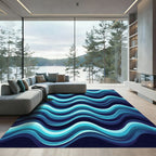 Deep Ocean Blue Wavy Stripes Rug