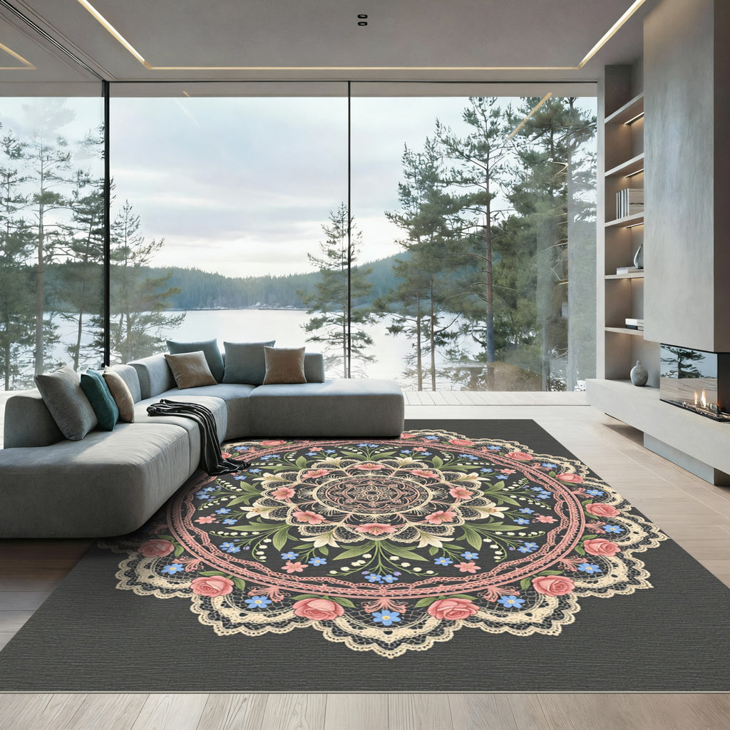 Floral Lace Mandala Rose Garden Blush Rug