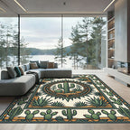 Green Desert Cactus Geometric Medallion Rug