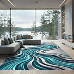 Liquid Metallic Teal Abstract Wave Rug