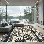 Earthy Charcoal Black Fern Botanical Forest Rug
