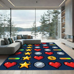 Pixelated Retro Gaming Icon Grid Rug