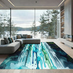 Cascading Teal Blue Waterfall Abstract Shimmer Rug