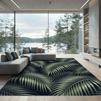 Dark Green Tropical Palm Leaves Rug